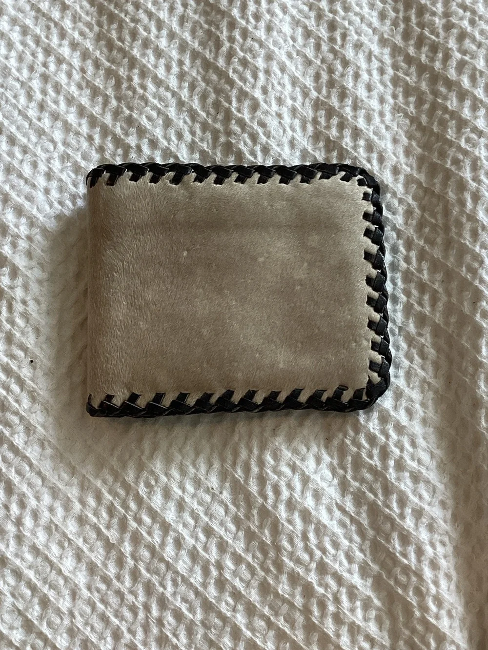 Men's Beige Bifold Wallet with Black Trim